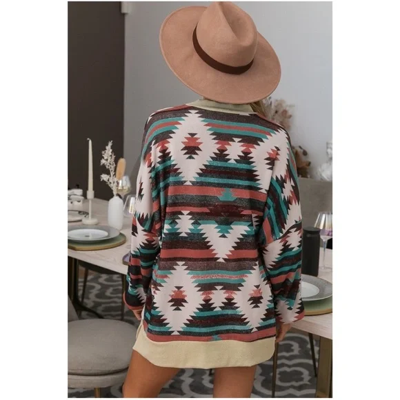 Cozy Aztec Print Sweater Top - Picture 3 of 6